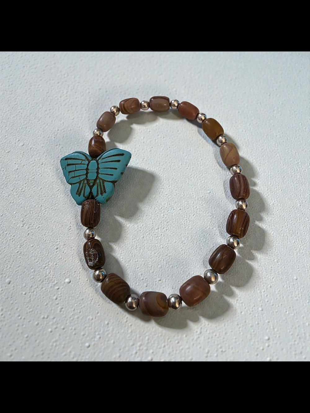 Handmade Turquoise Butterfly Jasper Beaded Stretch Bracelet